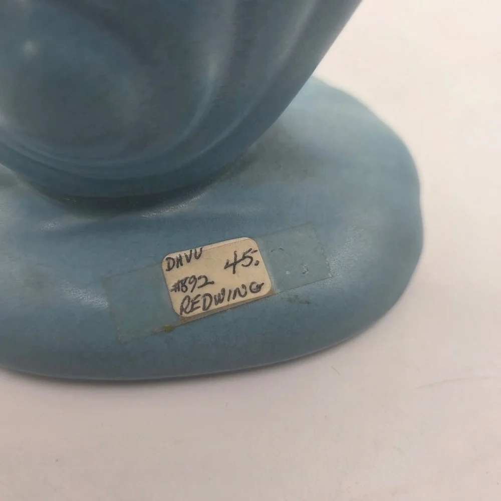 Red Wing Pottery 892 Blue Fan Shell Nautilus Vase USA Art Deco MCM 7.5